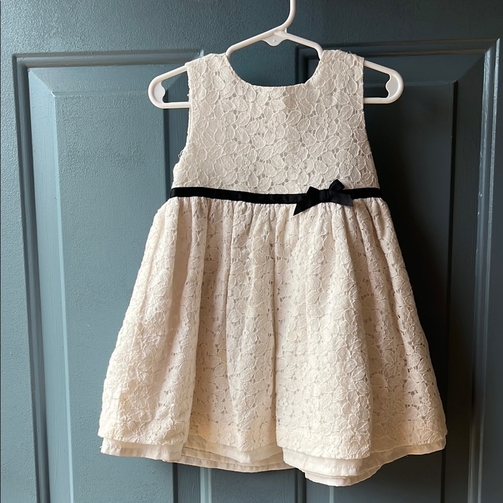 Elegant White Lace Kids Dress with Black Bow